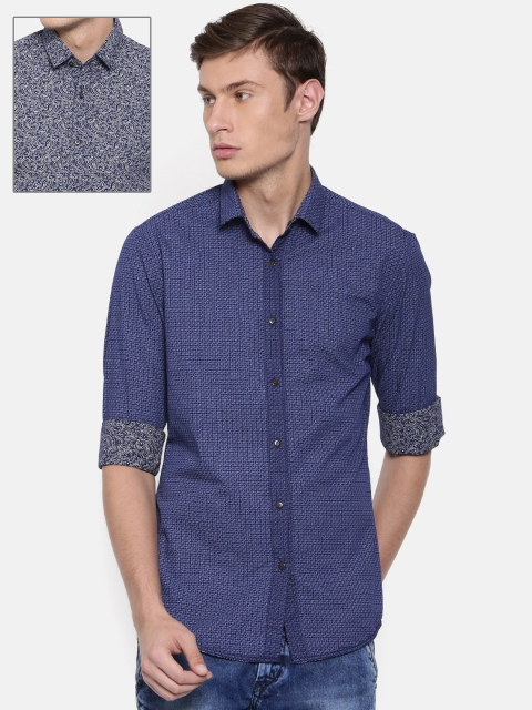 

Peter England Men Navy Blue Printed Reversible Casual Shirt