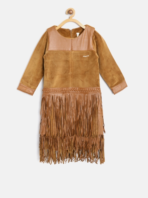 

Tiny Girl Brown Solid Drop-Waist Dress