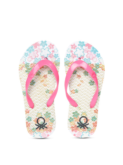 

United Colors of Benetton Girls Pink & Off-White Printed Thong Flip-Flops