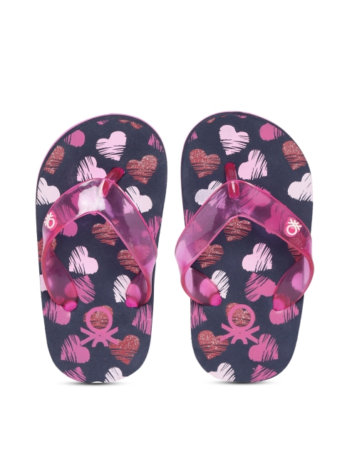 

United Colors of Benetton Girls Pink & Navy Blue Printed Thong Flip-Flops