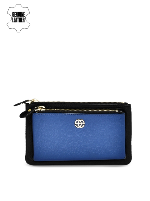 

Eske Women Blue & Black Colourblocked Leather Zip Around Wallet