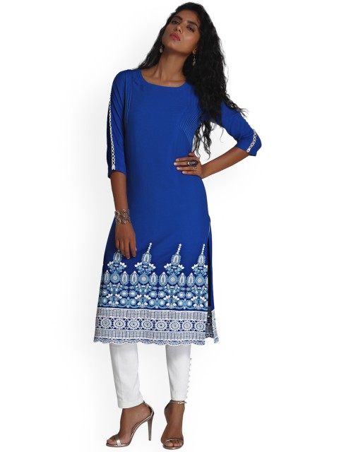 

Naari Women Blue Embroidered Straight Kurta