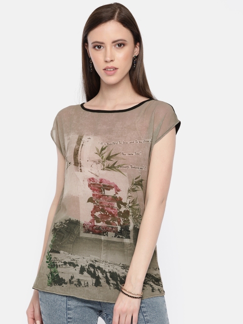 

SPYKAR Women Grey & Black Printed Top With Styled Back