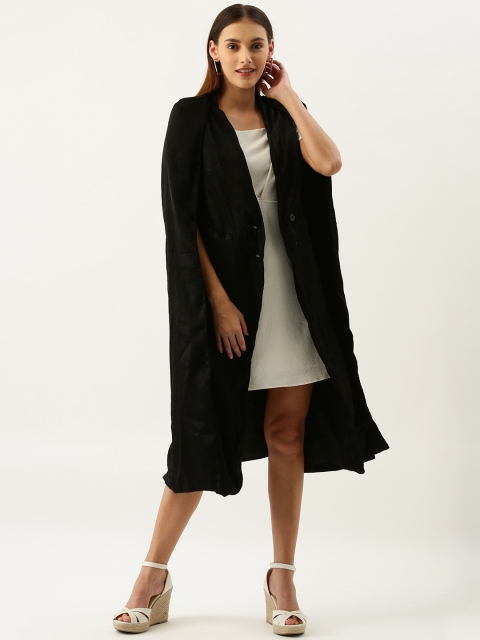 

ELLE Women Black Solid Longline Cape Jacket