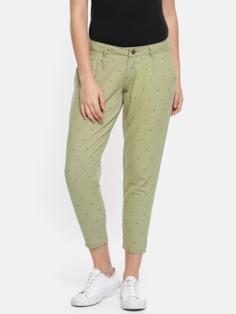 

People Women Green Slim Fit Printed Cropped Chinos