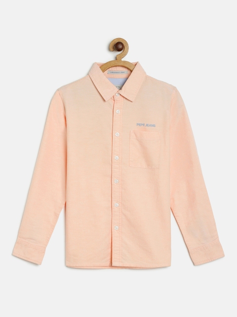 

Pepe Jeans Boys Peach-Coloured Regular Fit Solid Casual Shirt