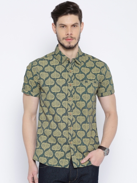 

People Green Printed Slim Fit Casual Shirt