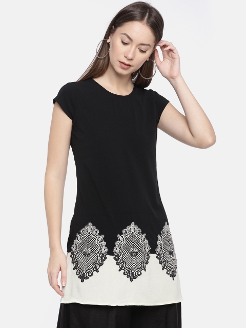 

Divina Women Black & Off-White Embroidered A-Line Kurta