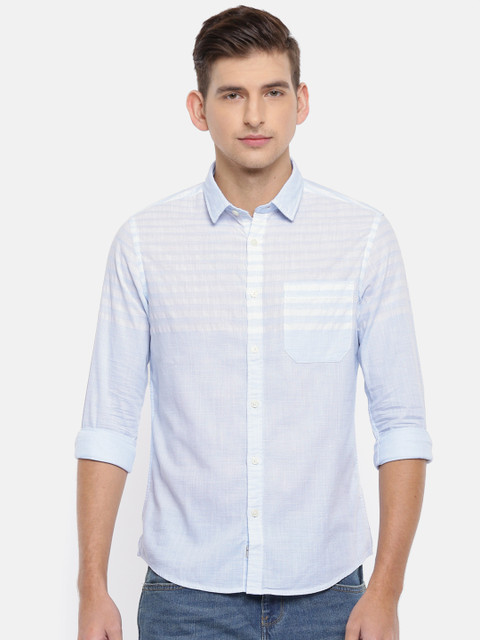 

Lee Cooper Men Blue & White Regular Fit Striped Casual Shirt