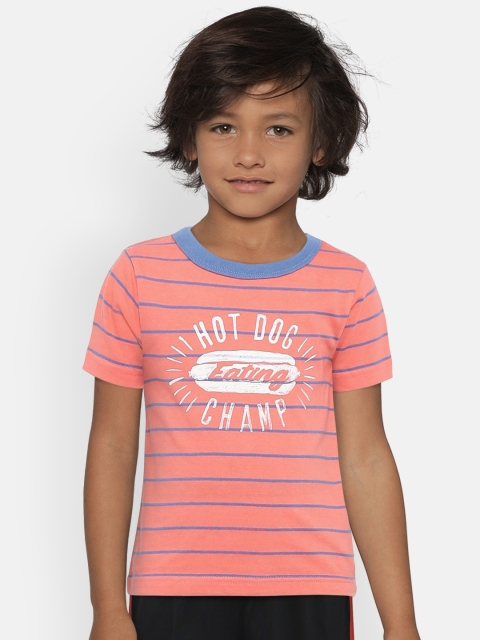 

The Childrens Place Boys Orange Striped Round Neck T-shirt