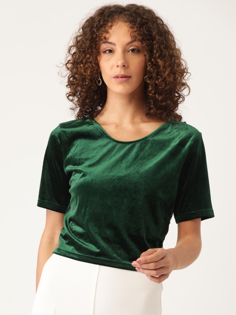 

Splash Green Solid Velvet Finish Crop Top
