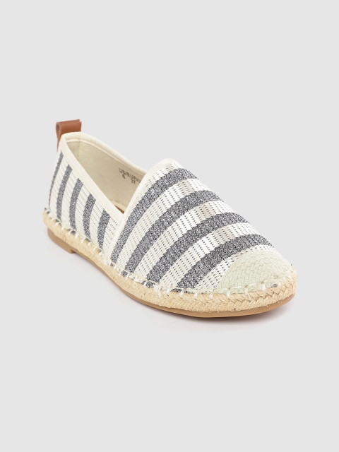 

Boltio Women Off-White & Gun-Metal Toned Striped Espadrilles