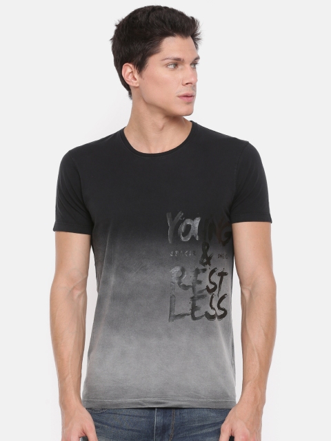 

SPYKAR Men Black & Grey Dyed Round Neck T-shirt