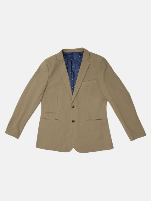

Indian Terrain Men Beige Self Design Single-Breasted Casual Blazer