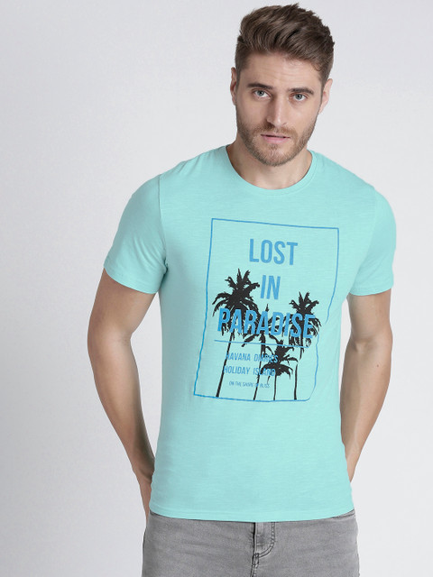 

Splash Men Blue Printed Round Neck T-shirt