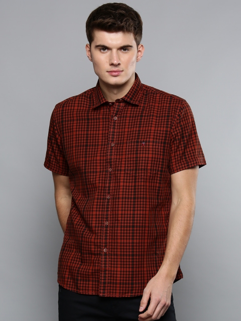 

Louis Philippe Jeans Men Rust & Black Slim Fit Checked Casual Shirt