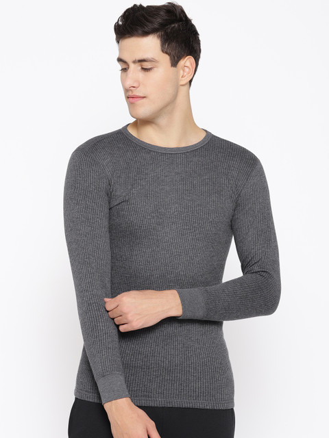 

Monte Carlo Men Charcoal Grey Self-Striped Thermal T-shirt