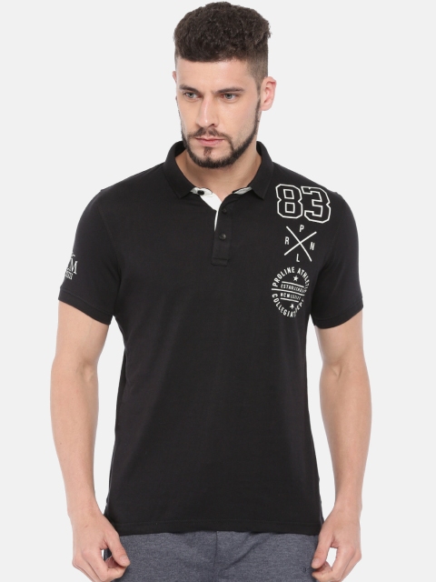 

Proline Men Black Printed Polo Collar T-shirt