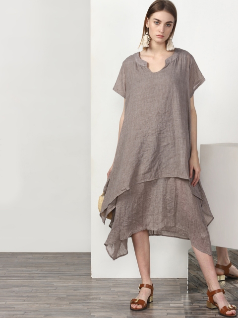 

Miss Bennett Women Beige Solid A-Line Tiered Dress