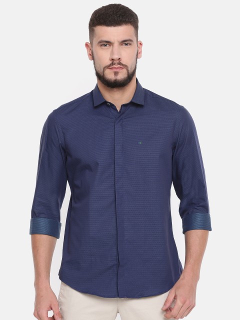 

Indigo Nation Men Navy Blue Regular Fit Self Design Casual Shirt