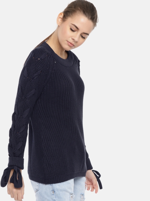 

United Colors of Benetton Women Navy Self Design Pullover, Navy blue