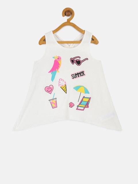 

The Childrens Place Girls White Self Design Tank Pure Cotton Top