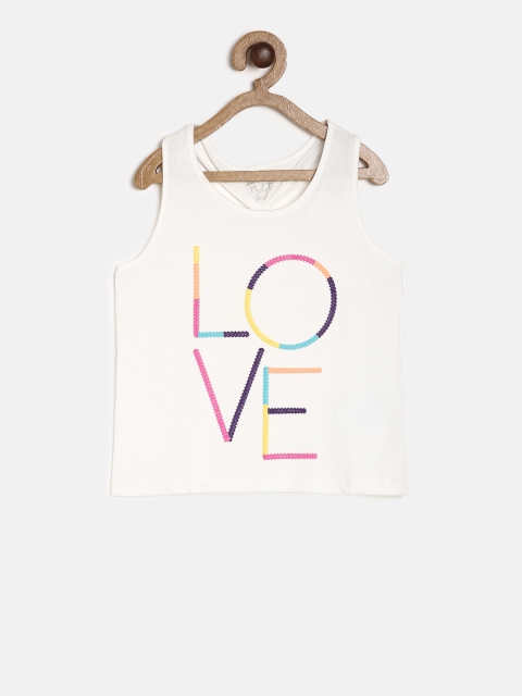 

The Childrens Place Girls White Solid Tank Pure Cotton Top