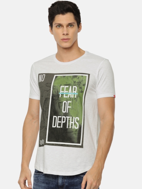 

SPYKAR Men White Printed Round Neck T-shirt