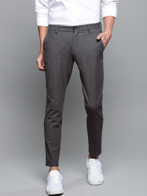 

Louis Philippe Ath.Work Men Charcoal Grey Tapered Fit Striped Smart Casual Trousers