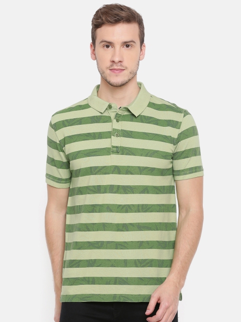 

SPYKAR Men Green Striped Polo Collar T-shirt