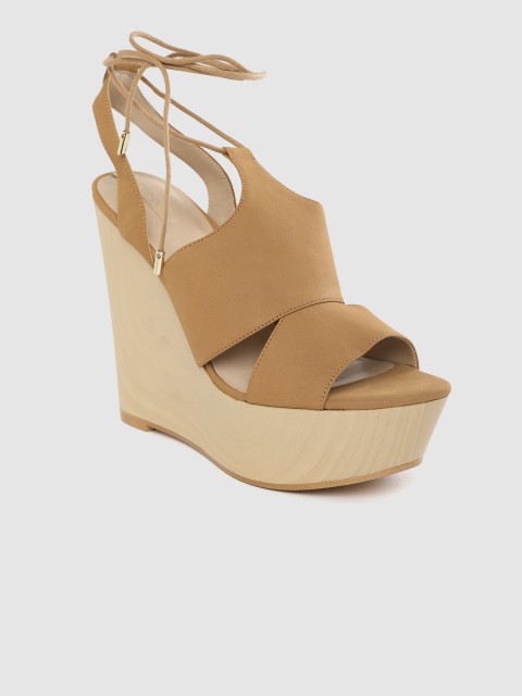 

ALDO Women Tan Brown Solid Leather Wedges