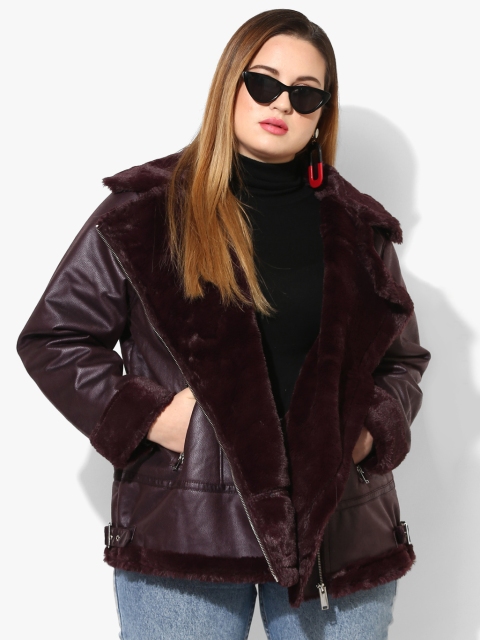 

DOROTHY PERKINS Women Burgundy Solid Open Front Jacket