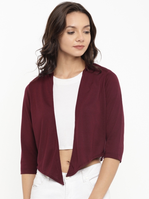 

109F Burgundy Self Design Open Front Crop Shrug