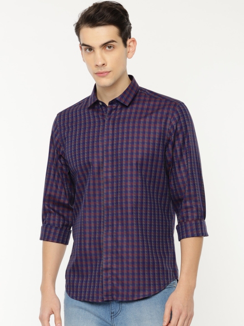 

Indigo Nation Men Navy Blue Slim Fit Checked Casual Shirt