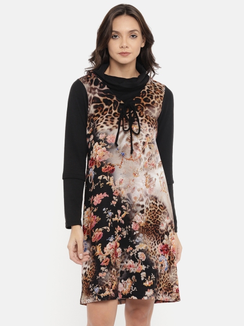 

109F Women Brown Printed A-Line Dress
