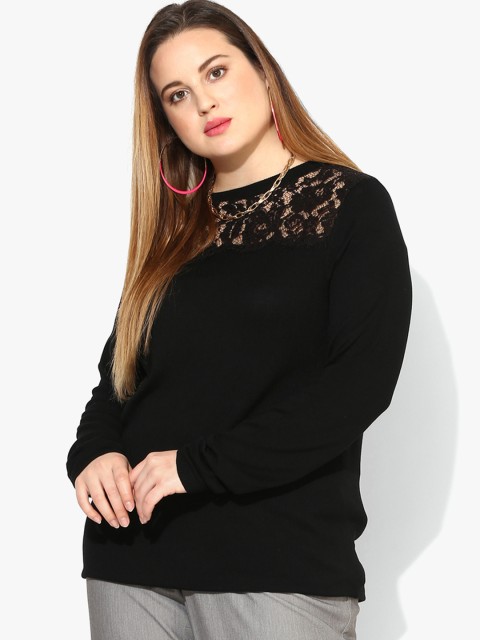 

DOROTHY PERKINS Women Black Lace Detail Top