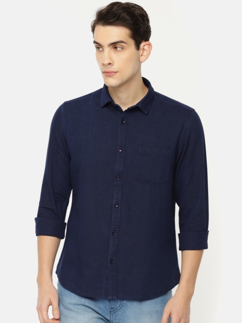 

John Miller Men Navy Blue Slim Fit Self Design Casual Shirt
