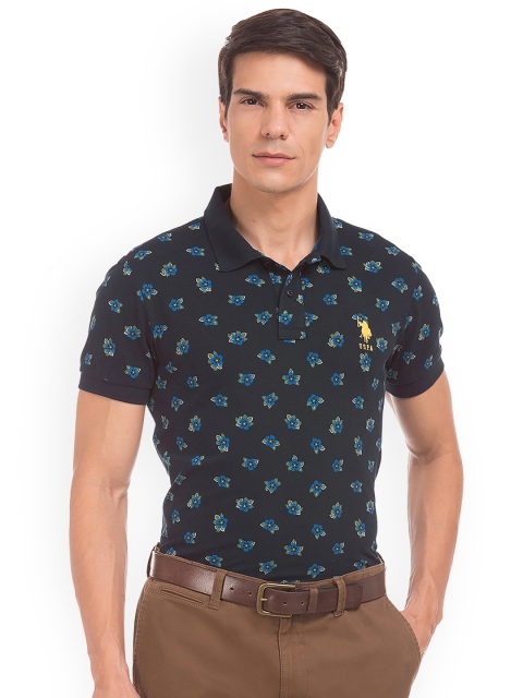 

U.S. Polo Assn. Men Navy Blue Printed Polo Collar T-shirt