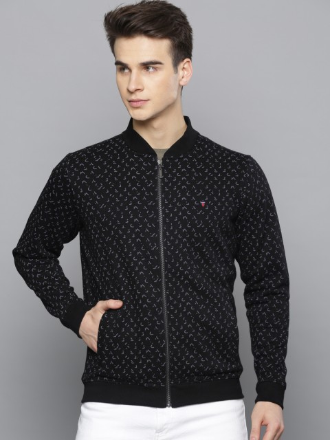 

Louis Philippe Jeans Men Black Printed Front-Open Sweatshirt