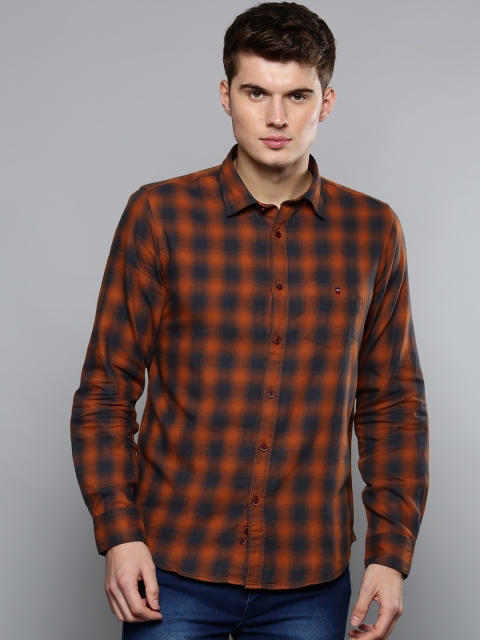 

Louis Philippe Sport Men Rust Orange & Navy Super-Slim Fit Checked Casual Shirt