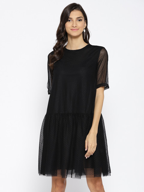 

Miss Bennett Women Black Self Design Drop-Waist Dress