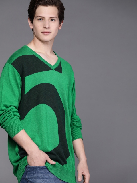 

Allen Solly Men Green & Black Alphanumeric Printed Pullover
