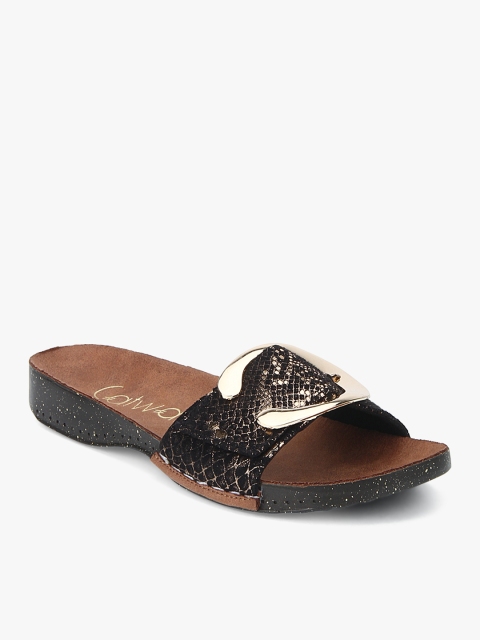 

Catwalk Women Gold-Toned & Black Snakeskin Pattern Open Toe Flats