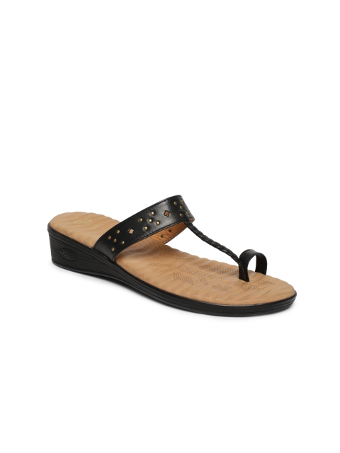 

Dr. Scholl Women Black Embellished One-Toe Wedges