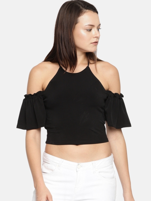 

BCBGeneration Women Black Solid Cold-Shoulder Cropped Top