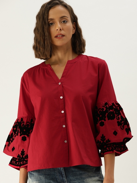 

United Colors of Benetton Women Red Solid Shirt Style Pure Cotton Top