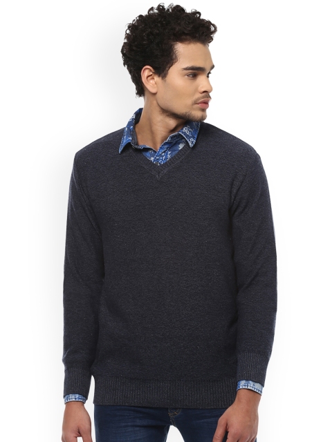 

People Men Navy Blue Solid Pullover Sweater