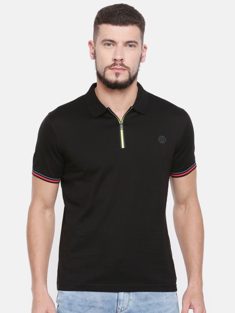 

Ed Hardy Men Black Solid Polo Collar Pure Cotton T-shirt