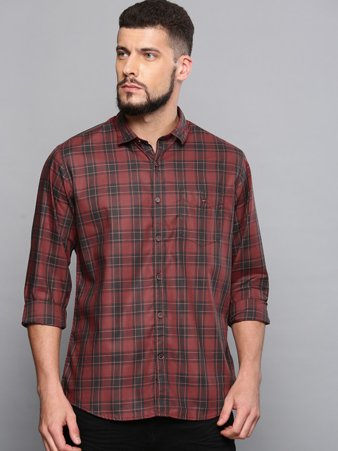 

Louis Philippe Sport Men Brown & Green Slim Fit Checked Casual Shirt