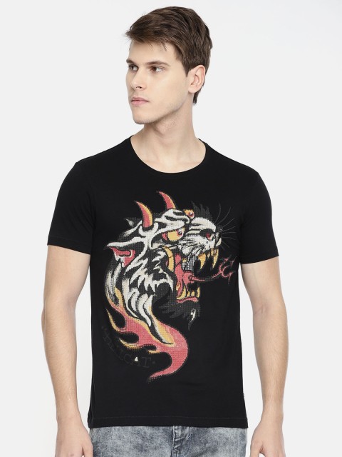 

Ed Hardy Men Black Printed Round Neck Pure Cotton T-shirt